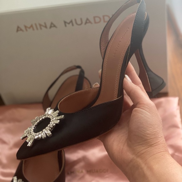 *SOLD* AMINA MUADDI | Black satin begum slingback - Picture 4 of 10